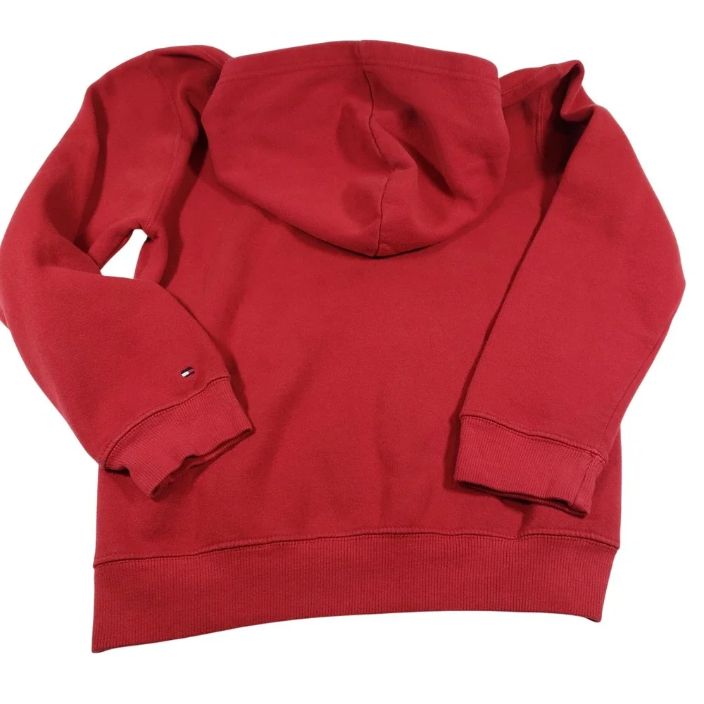 Tommy Hilfiger Red Hoodie Pullover Logo Emblem Fleece‎ Lined Boys Youth L 16 18